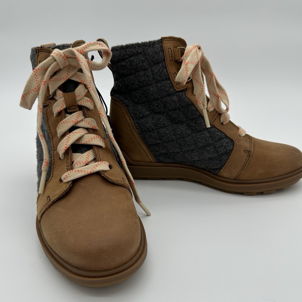 Sorel Evie‎ II Bootie Women's Sz 6 New Waterproof Full Grain Leather/Felt Tan